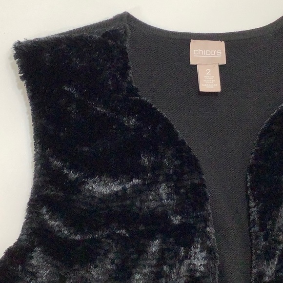 Chico’s 2 faux fur sweater back black vest size Large EUC - Picture 2 of 13